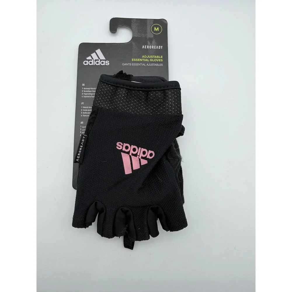 Adidas Aeroready Adjustable Essential Gloves Black Pink Fingerless Gym‎